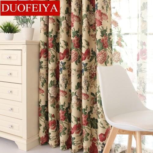 2021 American Printing Pastoral Shading Cloth Bay Window European Style Curtain Screen Curtains for Living Dining Room Bedroom