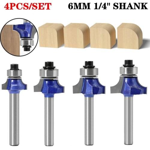 4pc 6.35mm Shank Corner Round-Over Wood Router Bits 1/4 Inch Shank Woodworking Tool Endmill Milling Cutter Corner Round Over Bit