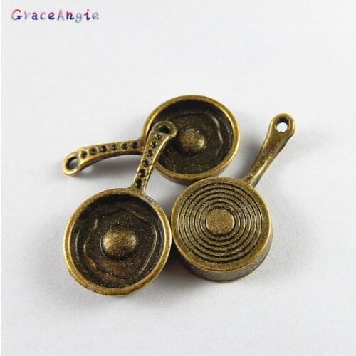 GraceAngie 5PCS Alloy Bronze Charm Simulated Saucepan Shape Pendant DIY Fashion charm Bracelet Necklace Jewelry Accessories