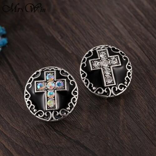 6pcs/lot Vintage Snap Jewelry Black Oil Painting Cross 18mm Metal Snap Button for 18MM Snap Bracelet Jewelry