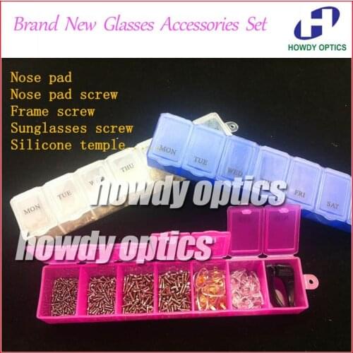 Free Shipping Glasses Accessories Set Eyeglass Accessories Kit Including PVC Nose Pads,Screws,Silicone Ear Hook Temple