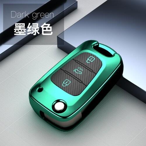 Carbon fiber TPU Car Key Cover For Kia K2 K5 Sportage Hyundai Elantra I30 IX35 3 Buttons Folding Remote Fob Shell Case Keychain