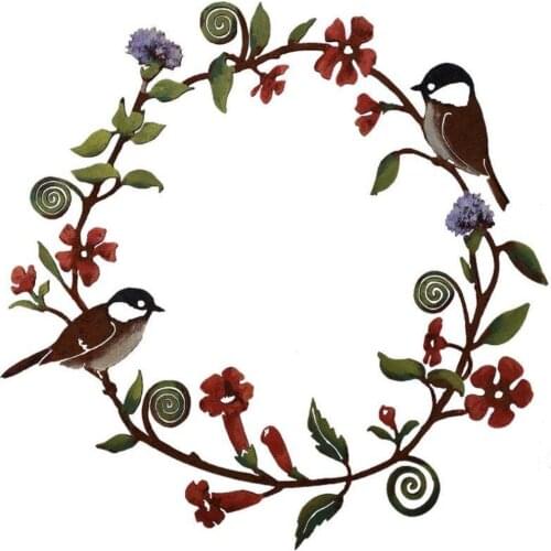 Color Comfort Flowers Wreath Wall Art Bird Garland Metal Hanging Wreath For Door Wall Farmhouse Decoration High Quality