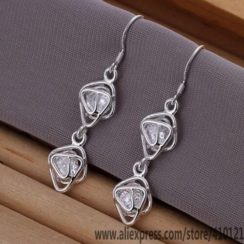 E204 Hot Sale Silver Color Jewelry, Wholesale Factory Price Fashion Inlaid Double Frame Earrings Dlkamcra Ewsannza