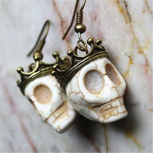 Gothic Vintage Crowned Skull Earrings goth Cosplay Biker Rocker Halloween Dangle Cute Gift 2021 Fashion Women Delicacy NEW Witch