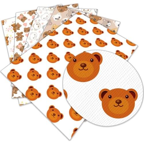 Kawaii Bear Printed Faux Leather Sheets Synthetic Leather Fabric for Hair Bow Bags Shoes Crafts 30*136cm