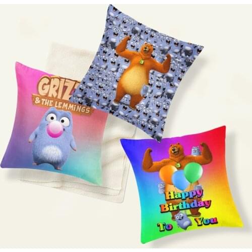 Kawaii Sunlight Grizzly Bear Animal Print Pillow Case Children Cartoon Lemmings Pillowcovers 45cm Pillow Inner Is Not Included