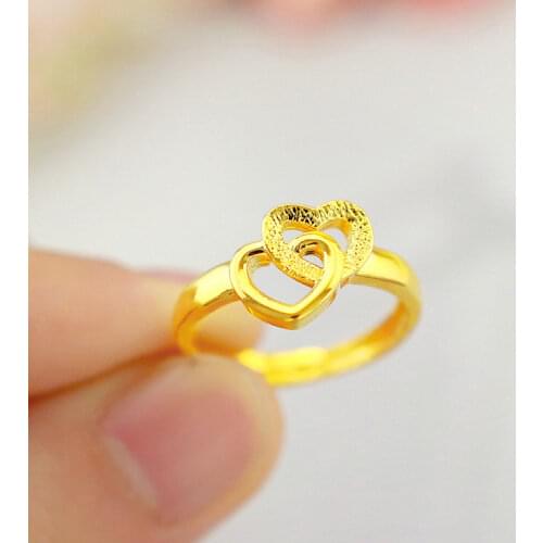 Double Heart Ring 18K Gold Womens Open Rings Simple Style