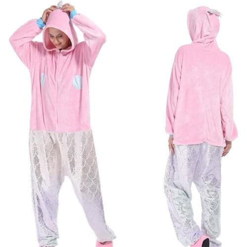 Mermaid Onesies Cartoon Kigurumi Adult Animal Jumpsuit Women Pajamas Winter Pajamas Suit Sleepwear Flannel Pijamas