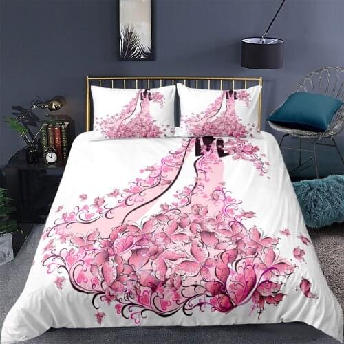 Pink Flower Bride Bedding Set Bed Cover Set Adults Comforter Bed Linen King Size Cartoon Duvet Cover Home Textiles