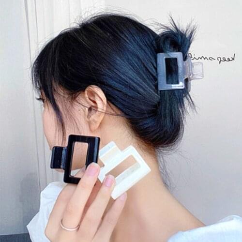Korean Cute Solid Color Square Small Hair Claws Women Fashion Simple Hollow Acrylic Hair Clips Girls Hair Accessories Wholesale