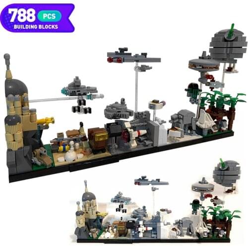 Space Wars Movie Series City Skyline Castle Architecture Millennium Spaceship Destroyer Flying Model Building Blocks Bricks Toy