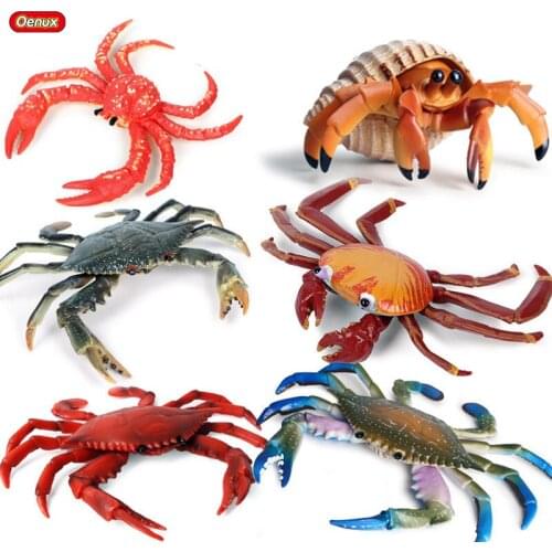 Oenux Ocean Marine Animals Crab Model Action Figures Sealife King Swimming Hermit Crab PVC High Quality Educational Kid Toys