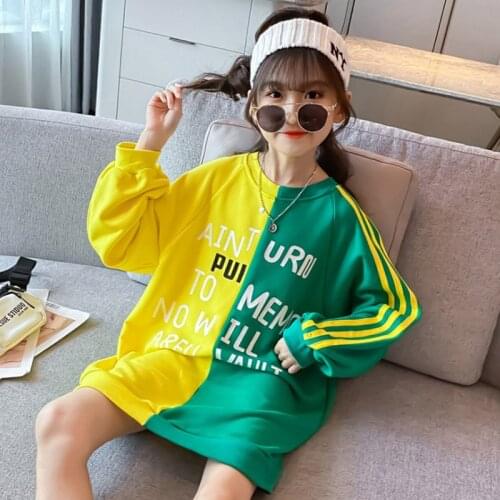 2021 New Contrasting Color Sweater Dress Loose Letters Blouse Clothes Casual Fashion ChildrenS Clothing Thin/Thicken For Girls