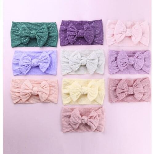 20PC/lot Dot Print Nylon Bows Headbands Newborn Girls Knotted Hair Bow Headband,Kids Wide Turban Head Wraps Hair Accessories