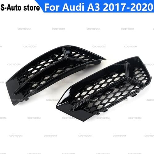 2Pcs Honeycomb fog lamp frame hollow grille under the net For Audi A3 2017 2018 2019 2020 Car Accessories Black Bright