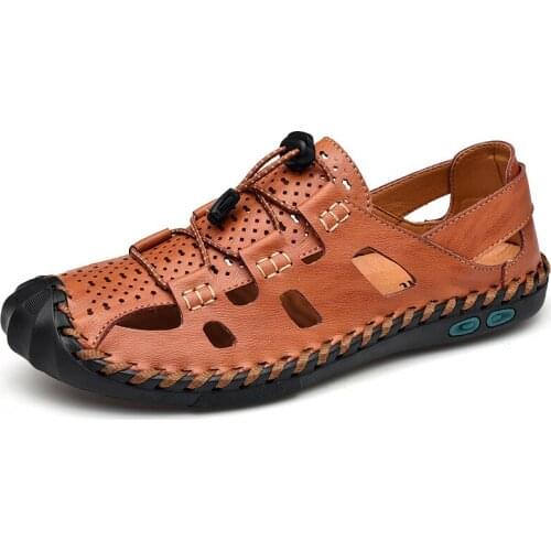 Men Shoes Leather Sandals Luxury Comfortable Soft Summer Mens Casual Fashion Slippers Roman Outdoor Beach Sandals Big Size 38-48