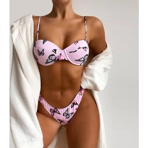Sexy Butterfly Print Bikini Set 2021 Women Swimwear Push Up Swimming Suit Sexy Female Brazilian Biquini Strap Beachwear Summer