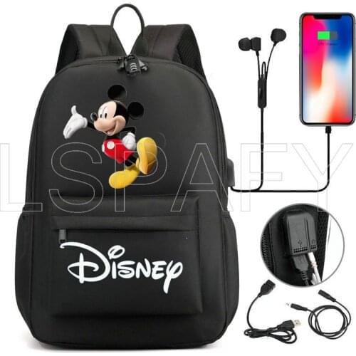 Disney Usb Charging Backpack Mickey Mouse Schoolbag Back To School Bookbag Teenager School Bags for Boys Girls Mochila