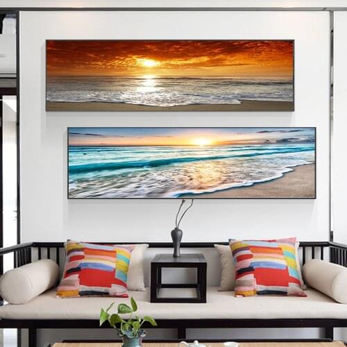 Sunsets Natural Sea Beach Landscape Canvas Posters Prints Canvas Painting Panorama Scandinavian Wall Art Picture for Living Room