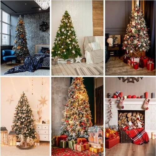 SHUOZHIKE Vinyl Custom Fireplace Christmas Tree Photography Background Child Baby Backdrops For Photo Studio Props 21524JPW-02