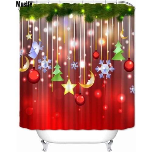 Musife Custom High Quality Christmas Decorations Shower Curtain Waterproof Bathroom Polyester Fabric Bathroom Curtain