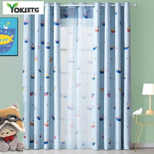 YokiSTG Blackout Curtains For Living Room Bedroom Kids Baby Room Decorative Home Blue Boat Ready Made Window Treatment Curtains