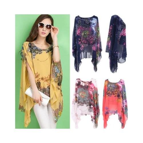 Newest Fashion Women Summer Batwing Sleeve Blouse Short Sleeve Shirt Ladies Boho Chiffon Tops