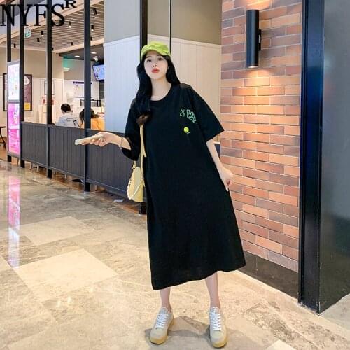 NYFS 2021 Korean New Loose Printing Woman Dress Vestidos Robe Elbise Fashion Fat mm Pure cotton Summer Dress