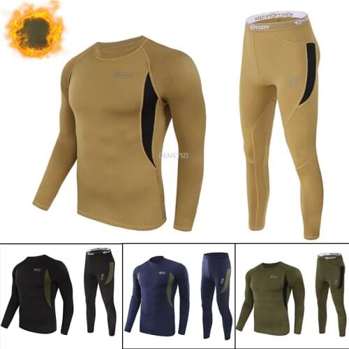 Winter Tactical Thermal Underwear Shooting Hunting Airsoft Compression Fleece Sweat Quick Drying Thermo Underwear Men Clothing