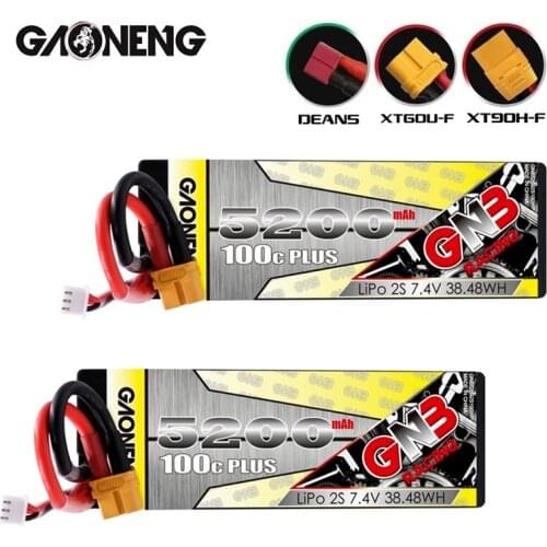 1/2pcs GNB 5200mAh 2S 7.4V 100C MAX 200C Hardcase LiPo Battery Pack with Dean T Plug or XT60 for 1:10 RC Car Boat Parts