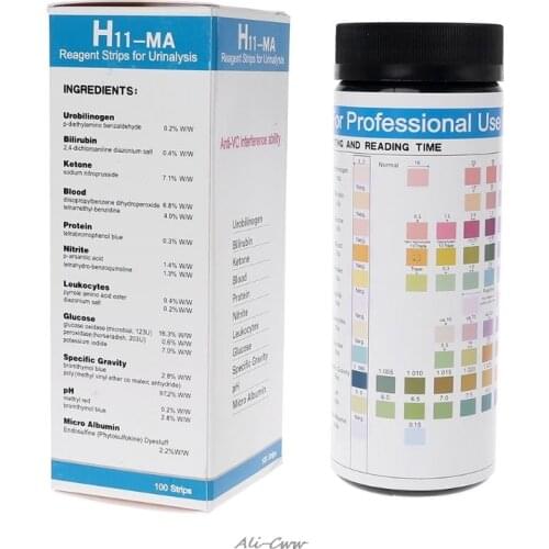 100Pcs H-11MA Urine Test Strip Reagent Strip For 11 Urinalysis With Anti-VC Interference Ability Test Urobilinogen Bilirubin