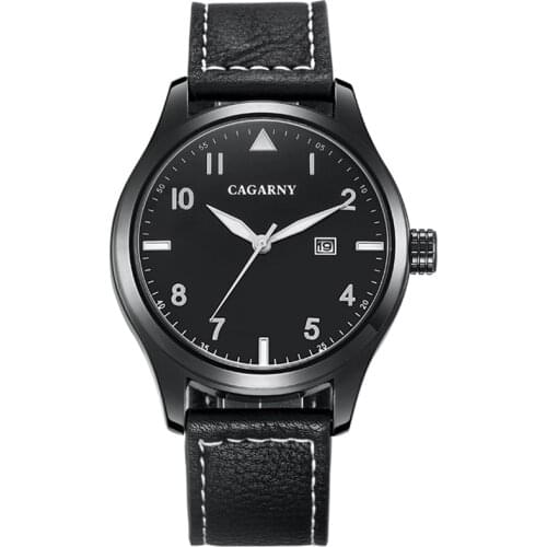 2019 Classic Mens Watches Top Brand Luxury Cagarny Quartz Wrist Watch Men Leather Strap Date Waterproof Casual Male Clock XFCS
