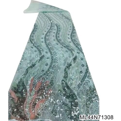 2021 High Quality African French net lace beaded glittering glued tulle lace fabric newest for attractive party dress ML44N713