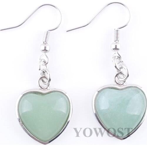 5 Pairs Natural Aventurine Stone Women Earrings Love Heart Bead Dangle Pendant Drop Earrings Jewelry for Women Girls QR3191