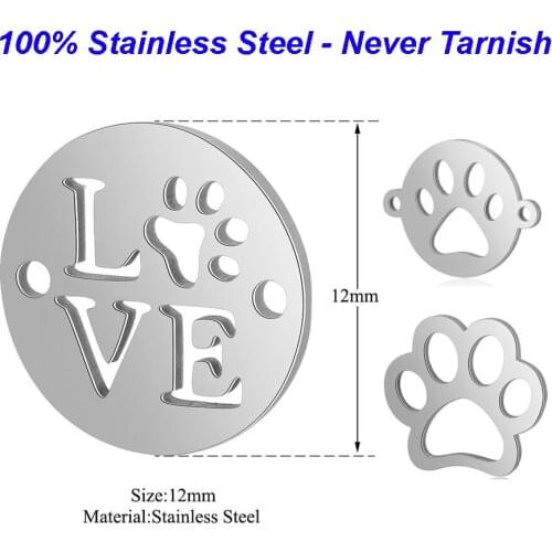 5pcs/lot 100% Stainless Steel Animal charms Dogs Paw Charms Vnistar Making Jewelry Charms Connextors for Bracelets Wholesale