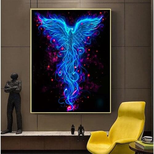 5D Diy Diamond Painting Full Square Round Drill Blue Phoenix Bird Painting Rhinestone Beadwork Everything For Diamond Embroidery