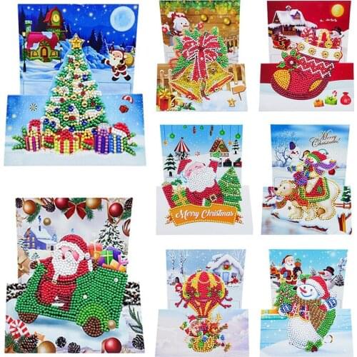 8Pcs Santa Claus 5D DIY Special Shaped Diamond Painting Greeting Card Part Drill Christmas Birthday Christmas Diamond Handmade
