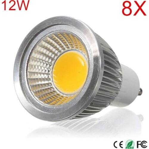 Spuer Bright LED COB light GU10 LED Spotlight COB LED Bulb 12W Warm/Cold White AC85-265V GU10 COB LED Spot light 8PCS
