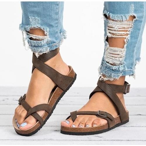 Basic Women Sandals 2021 New Women Summer Sandals Plus Size 43 Leather Flat Sandals Female Flip Flop Casual Beach Shoes Ladies