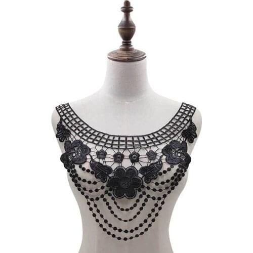 White Black Exquisite 3D Flowers Embroidered Applique Lace Neckline Collar DIY Handicraft Sewing Guipure Trimmings For Clothing