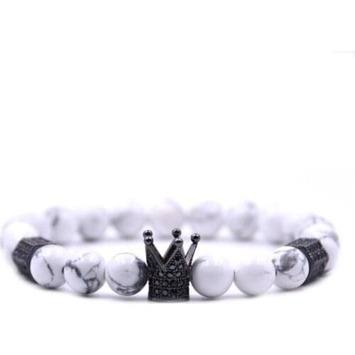 DOKOL Healing Crystals Beaded Bracelets Cubic Zirconia 2*4 Crown Bracelet Natural Stone White Howlite Strand Bracelet DKB0112