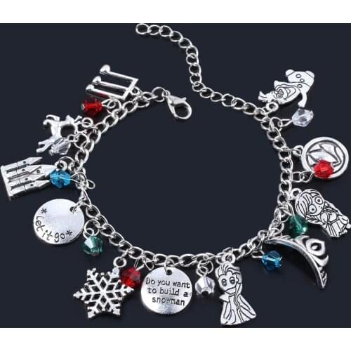 MIDY Cartoon Princess Elsa Anna Charms Bracelets For Girl Children Jewelry Classic Lets go Snowflake Pendants Bangles Free Gift