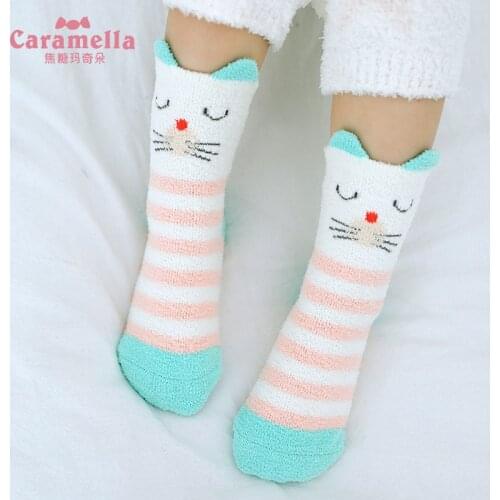 Caramella 4Pairs Winter Fleece Kids Socks 3D Ear Fox Cat Thick Warm Socks Baby Girl Boy Funny Happy Child Hosiery Gift Box Set