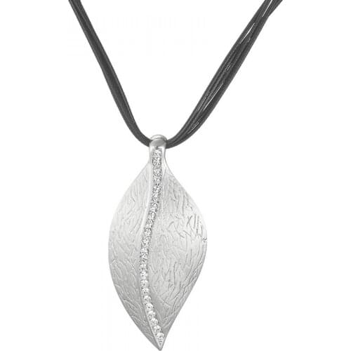 Crystal Color Leaf Suspension Women Necklace 8 Layers Black Leather Chain Necklace for Women Big Pendant Gothic Girl Jewelry New