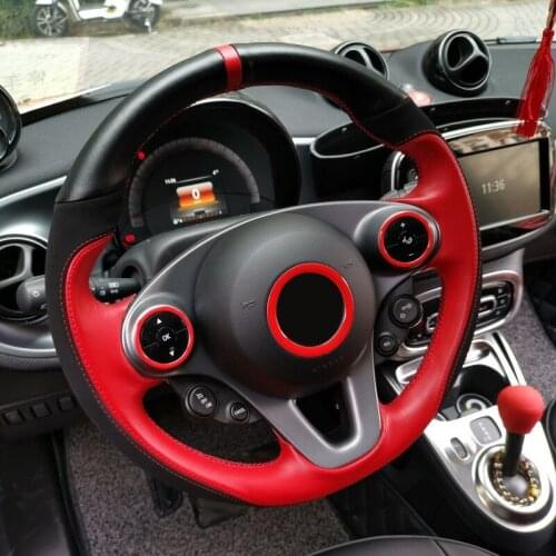 Genuine Leather Car Steering Wheel Cover Protection Case for Smart fortwo forfour 2015 2016 2017 Hand Sewing Styling Accessories