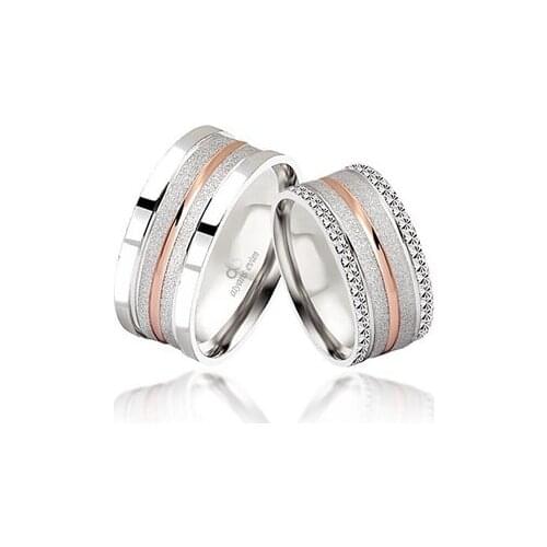 Rose Stripe Double Silver Wedding Band Ring