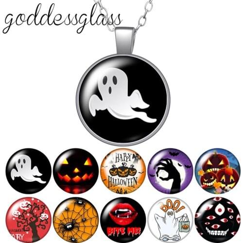 Happy Halloween ghost pumpkin Trick or Treat Round Glass glass cabochon silver plated/Crystal pendant necklace jewelry for Gift