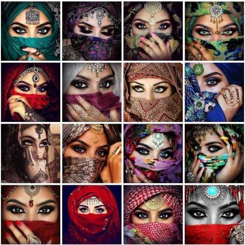 India Mask Woman 5D DIY Diamond Painting Cross Stitch Picture of Rhinestone Middle East Woman Mosaic Embroidery Home Wall Decor