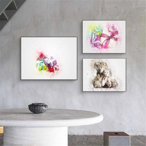 Blur Series Gift Box Bear Oil Painting Picture Poster Canvas Print Painting Wall Art Living Room Home Decoration